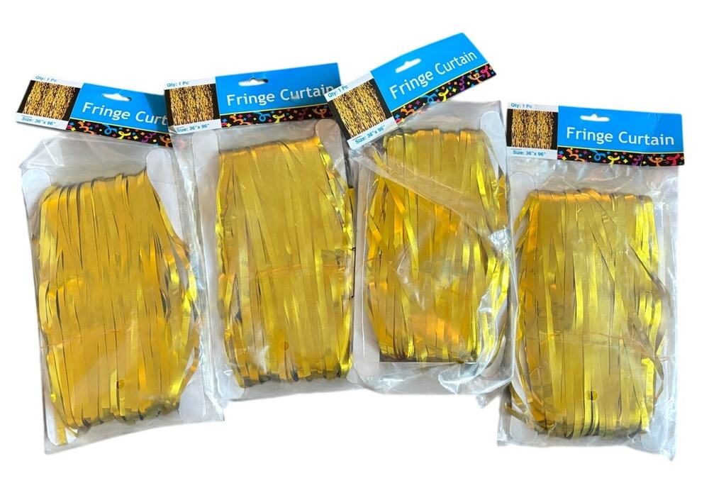 Lot of 4 Metallic Gold Fringe Curtains 36" x 96" Photo Booth Backdrop Party